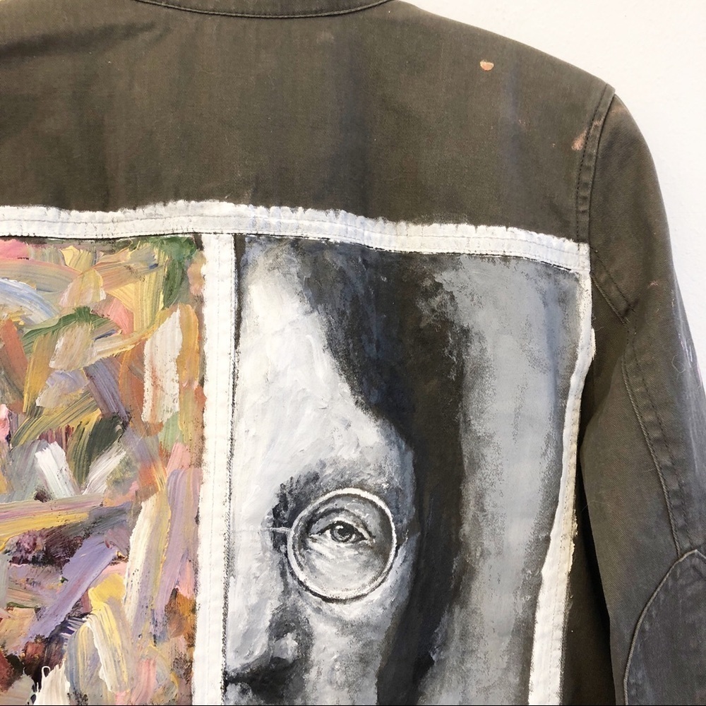 J. CREW Custom Hand Painted Boyfriend Field Jacket Size Small in Olive Green - Picture 4 of 12